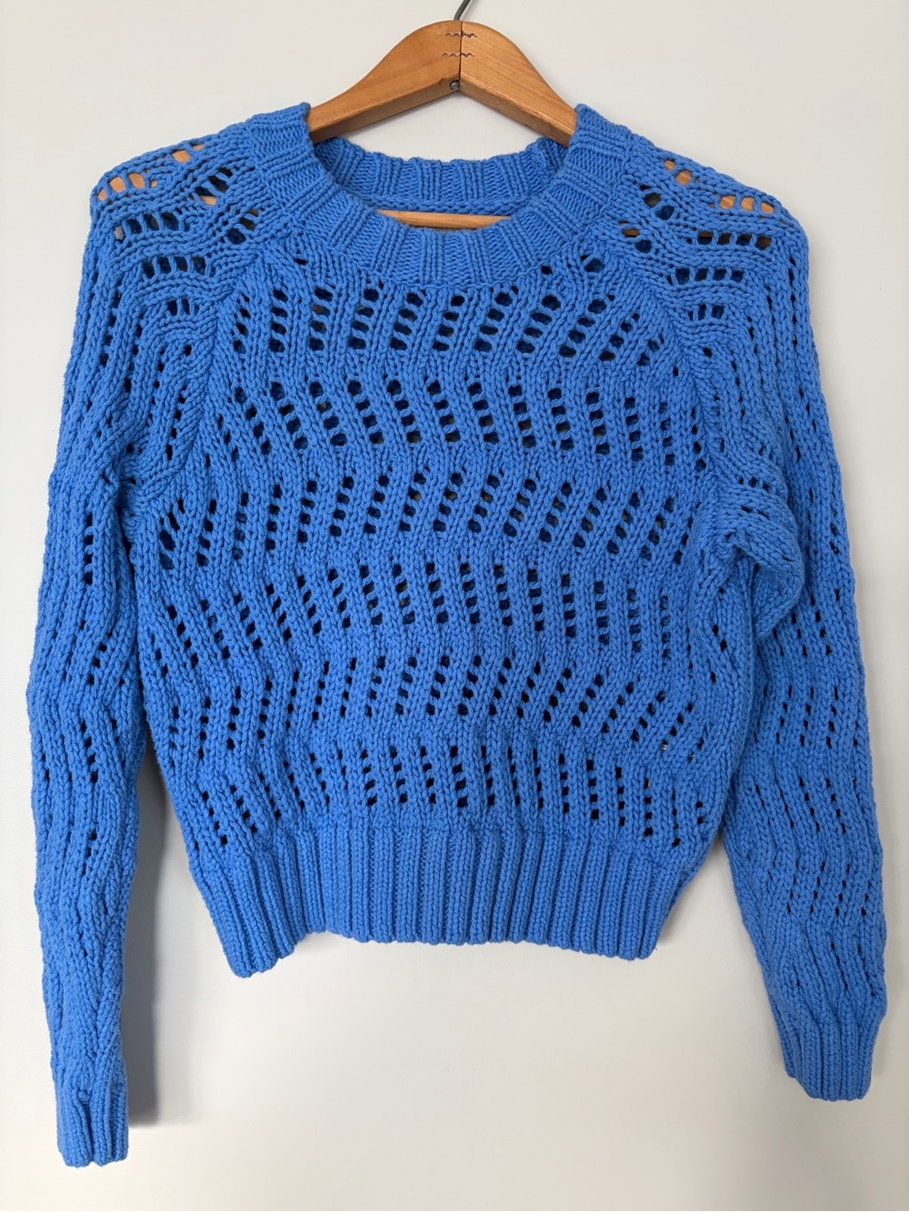 American Eagle Outfitters Open-Knit Crew Sweater in Blue